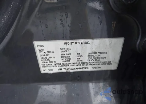 2023 Tesla Model Y из США, поврежденный, VIN 7SAYGAEEXPF685356